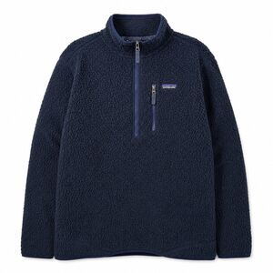 Patagonia Retro Pile Mens Large Navy Blue Deep Pile Fleece Quarter Zip Pullover